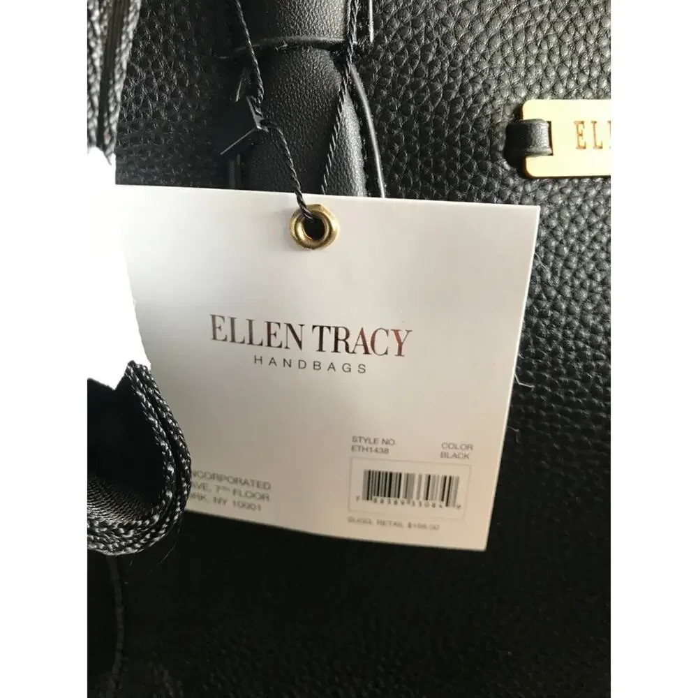 Ellen Tracy NWT Black Satchel Bag Faux Leather Top Handle Classic Shoulder Purse